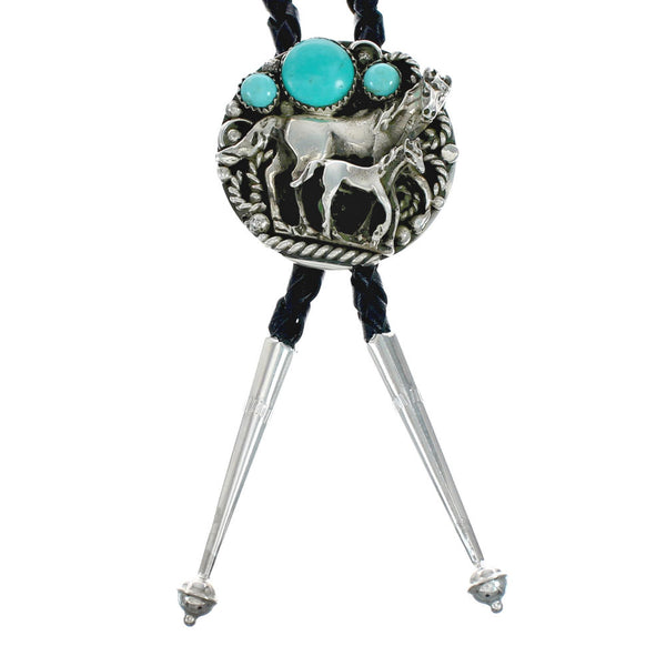 Navajo Turquoise Sterling Silver Horse Bolo Tie TX10174
